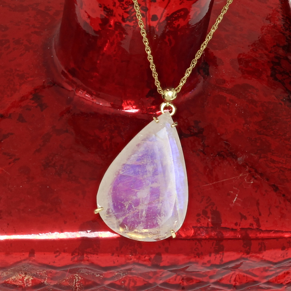 300 Christmas 2016 rainbow moonstone necklace on red