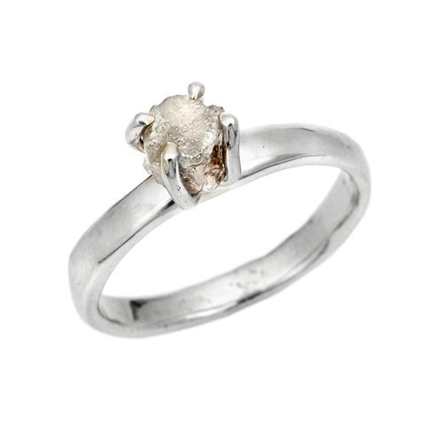 rough uncut gray diamond 14k white gold ring w bezel setting