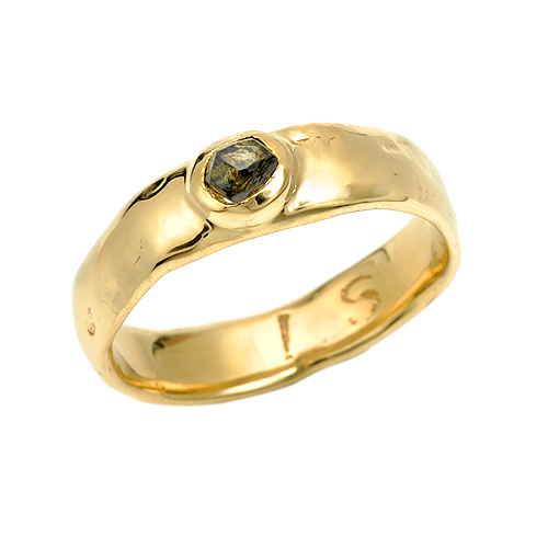 rough uncut green diamond 18k yellow gold ring HWR1A