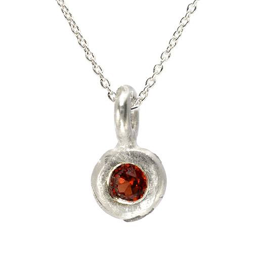 Sterling Silver Pendant Necklace - Round Shape, Single Birthstone