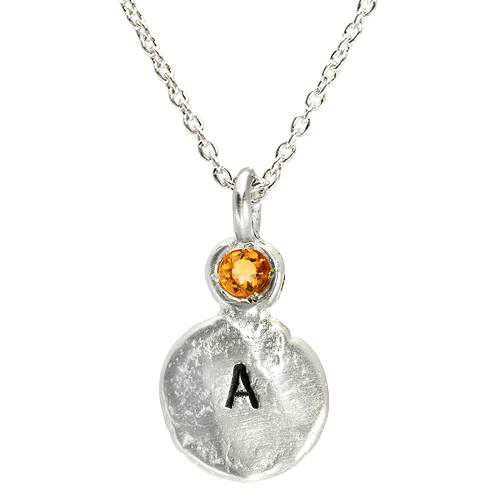 Sterling Silver Pendant Necklace - Round Shape, Single Birthstone, Single Initial