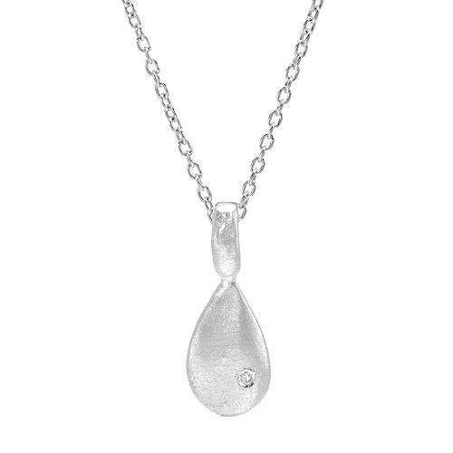 Sterling Silver Necklace With One Birthstone - Diamond