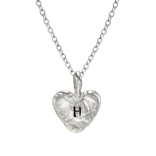 Sterling Silver Pendant Necklace - Heart Shape, Single Initial