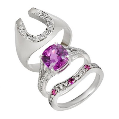14k White Gold Custom Rings with Pink Sapphires and Diamonds