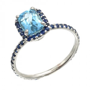 Aquamarine and Sapphire Pave White Gold Ring